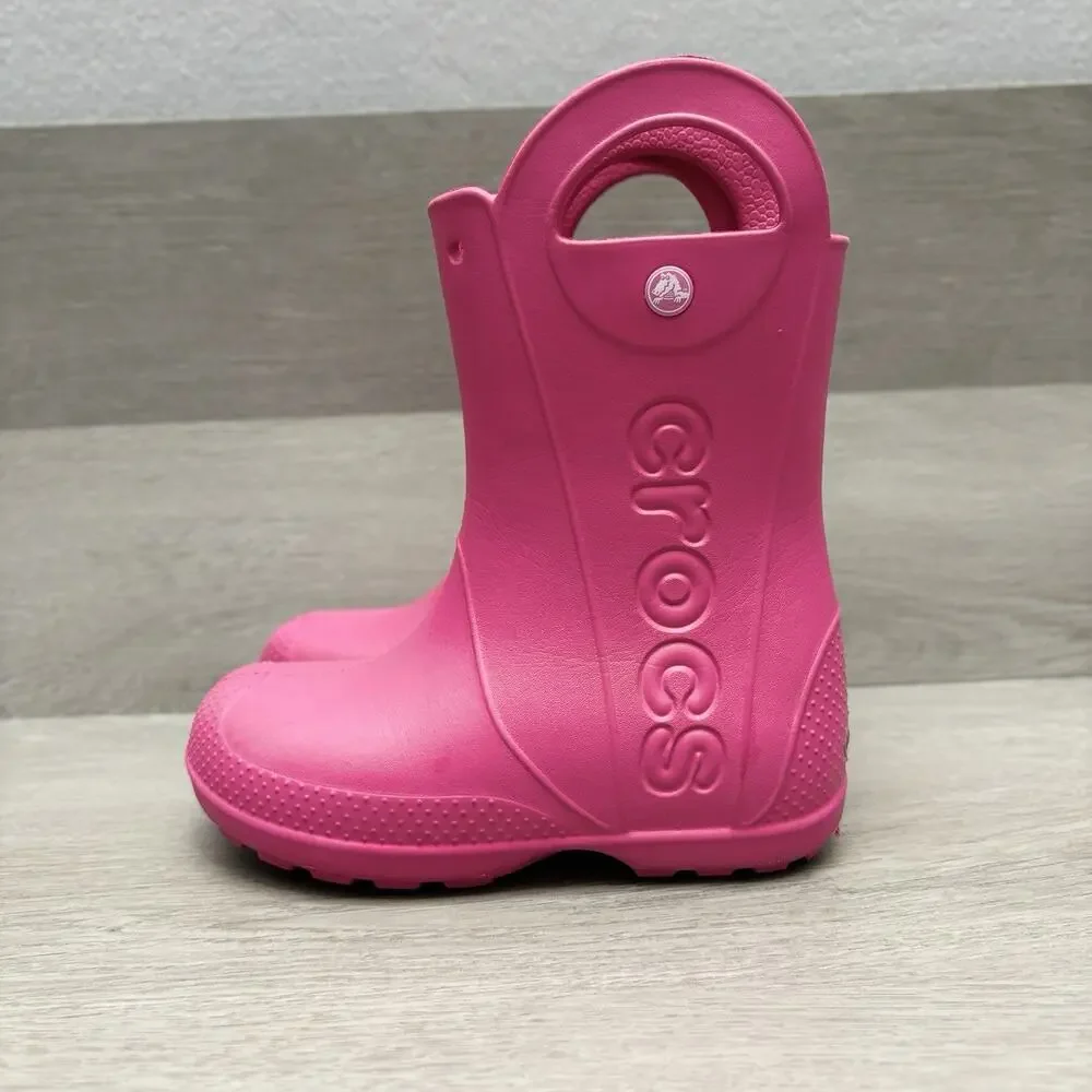 Crocs Rain Boot Handle It Pink Crush Pull On Waterproof Rain Boot Girls Size 2